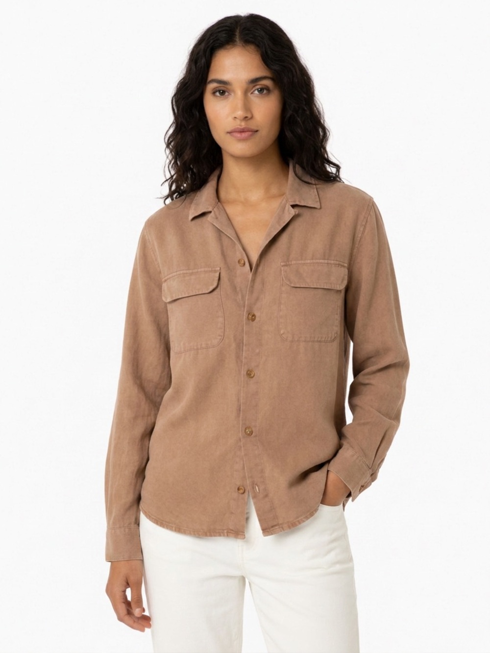 Sandro S Designer Blouse Shacket Chestnut Neutral Relaxed Oversize Fit Boho Fall